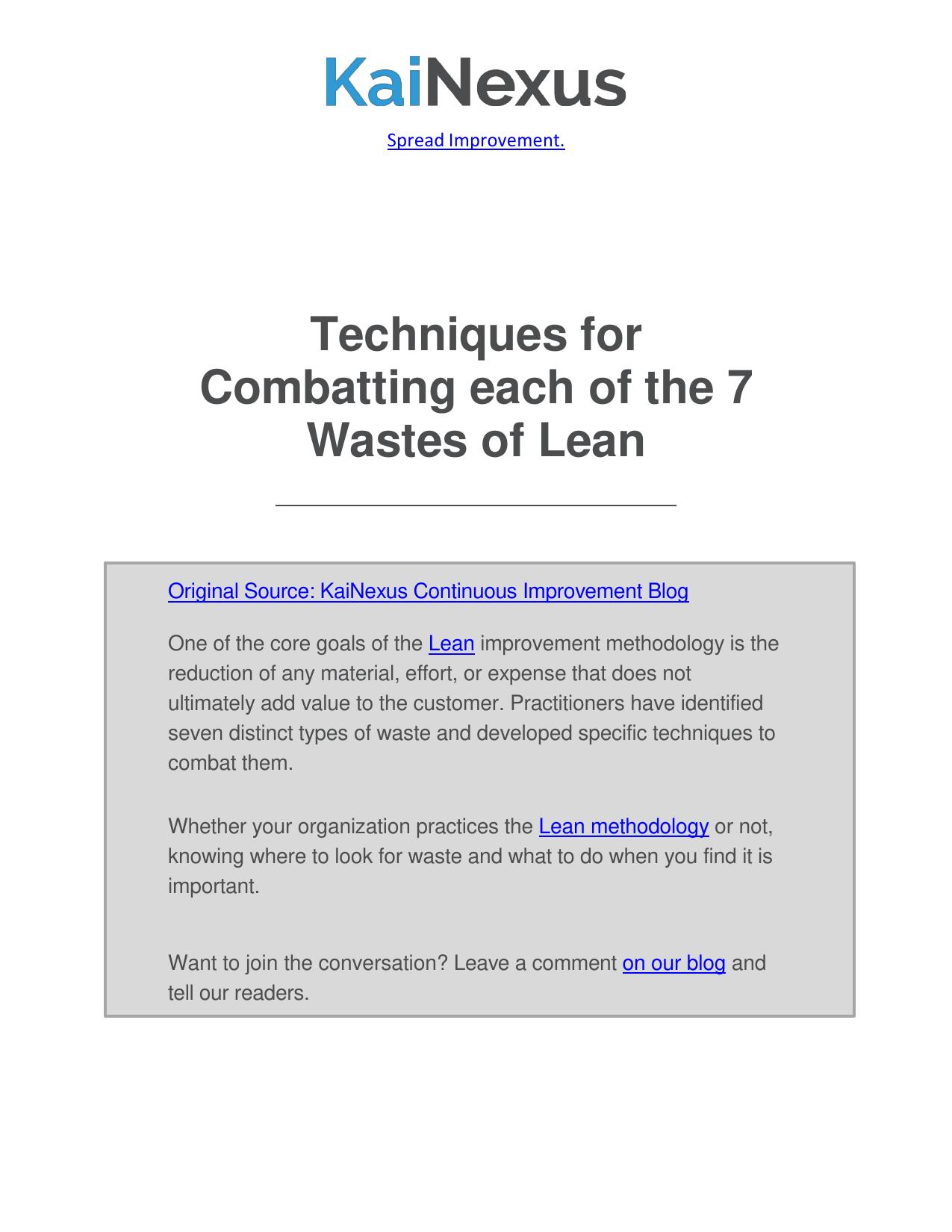 Techniques for Combatting Each of the 7 Wastes of Lean