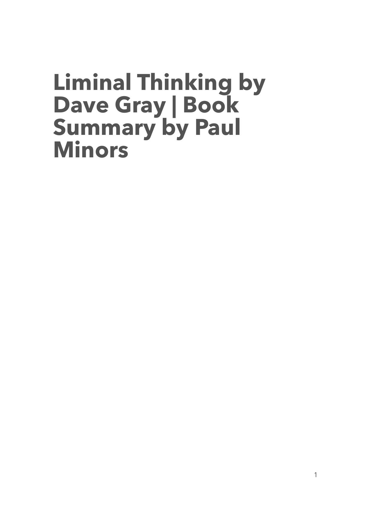 Liminal Thinking by Dave Gray - Book Summary